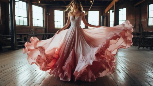 Pink Ombre Wedding Dress Twirling Bride
