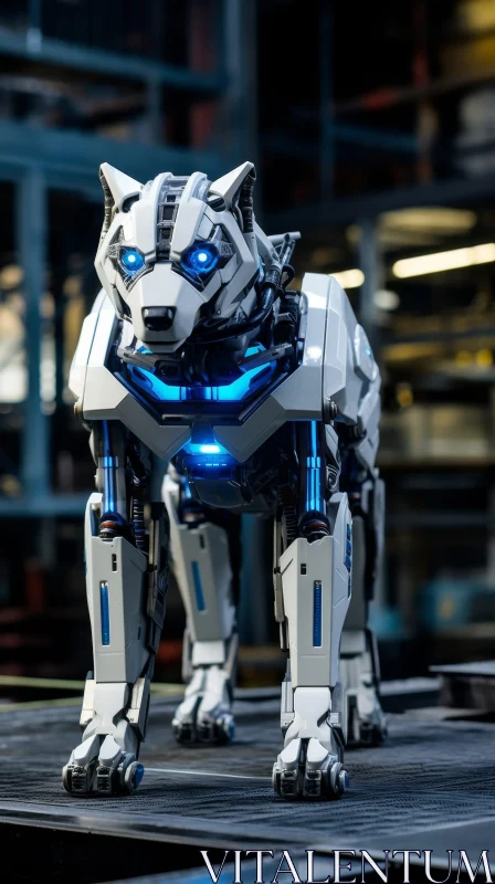 AI ART Robotic Dog Digital Rendering on Metal Surface