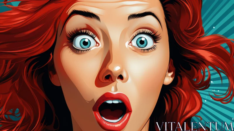 AI ART Surprised Woman Vector Illustration - Red Hair Blue Eyes