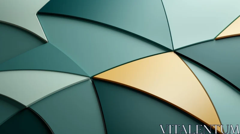AI ART Abstract 3D Green and Blue Curved Shapes with Golden Element