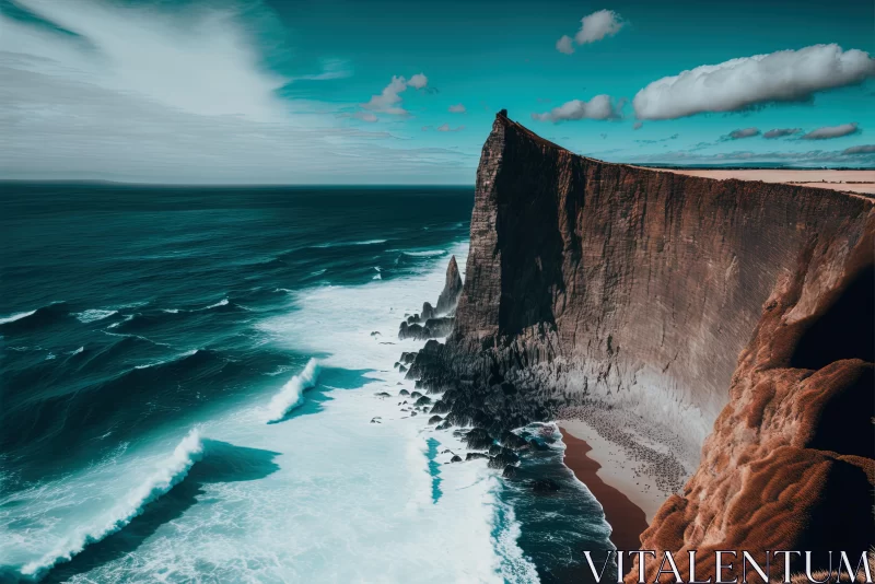 Captivating Ocean Cliff: Futuristic Landscape with Powerful Waves AI Image