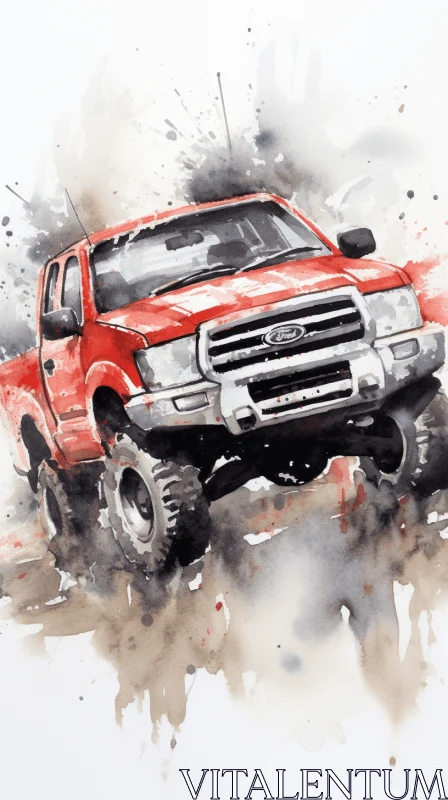 Captivating Watercolor Painting of a Red Truck | Powerful Portraits AI Image