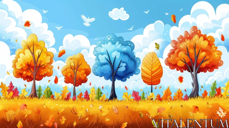 Colorful Cartoon Landscape with Trees AI Image