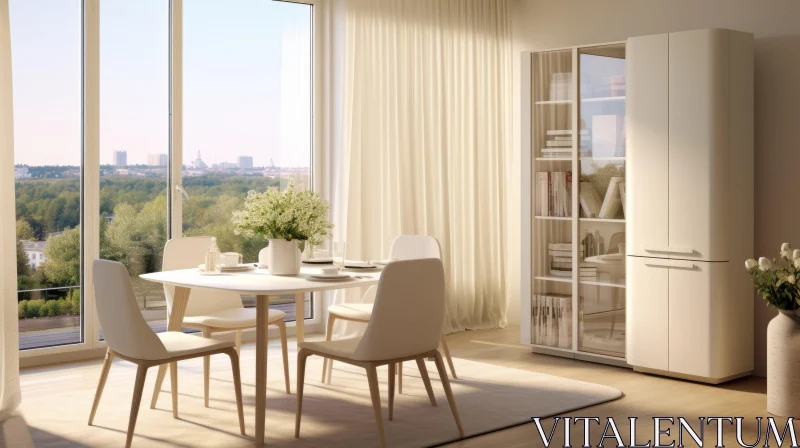 AI ART Elegant Modern Dining Room with City View