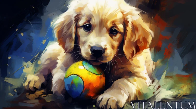 AI ART Golden Retriever Puppy Digital Painting