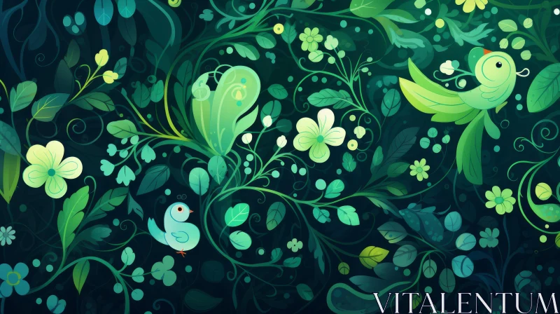 Intricate Floral Pattern on Dark Green Background AI Image