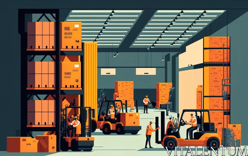 Logistic Warehouse and Forklifts: A Captivating Illustration AI Image