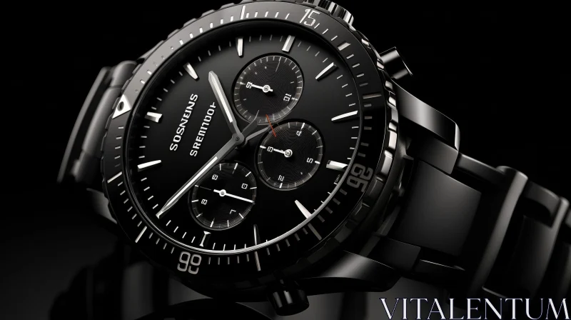 Luxury Black Wristwatch 3D Rendering AI Image