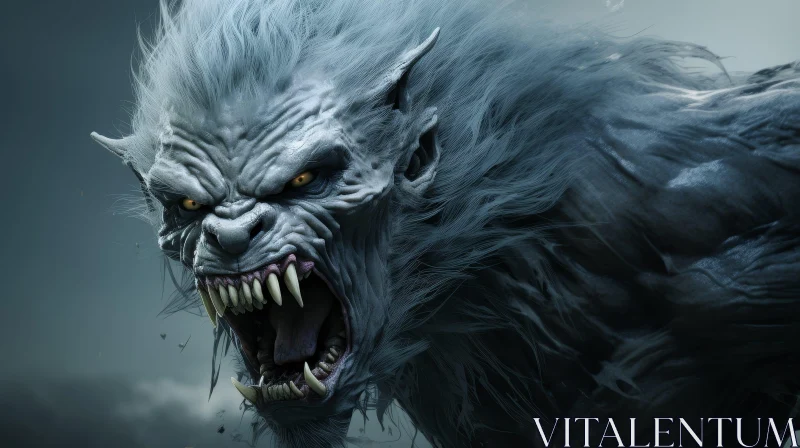 Snarling Werewolf Digital Painting Close-Up AI Image