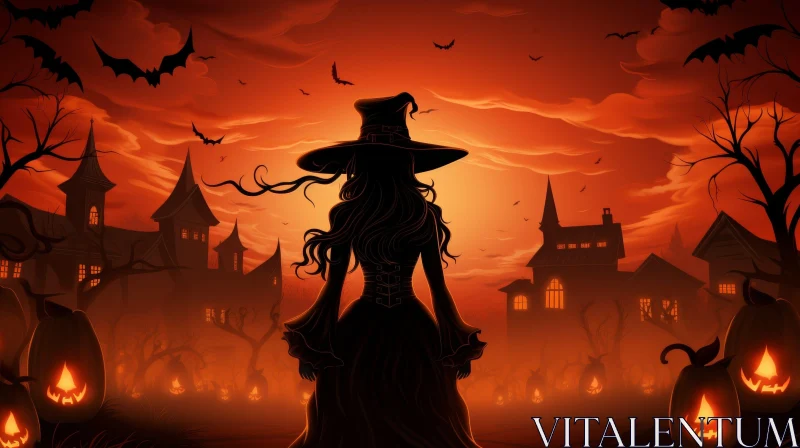 Spooky Witch Halloween Digital Painting AI Image