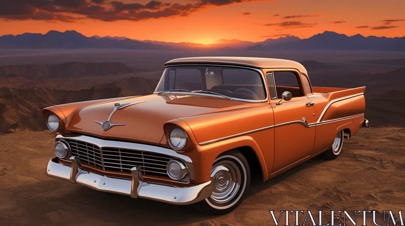 Captivating Sunset Scene: Classic Car in the Desert AI Image