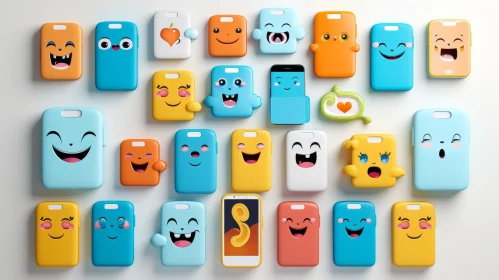Cartoon-Style Smartphone Cases Grid with Unique Expressions