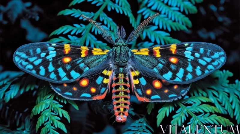 Colorful Moth Close-Up on Green Leaf AI Image