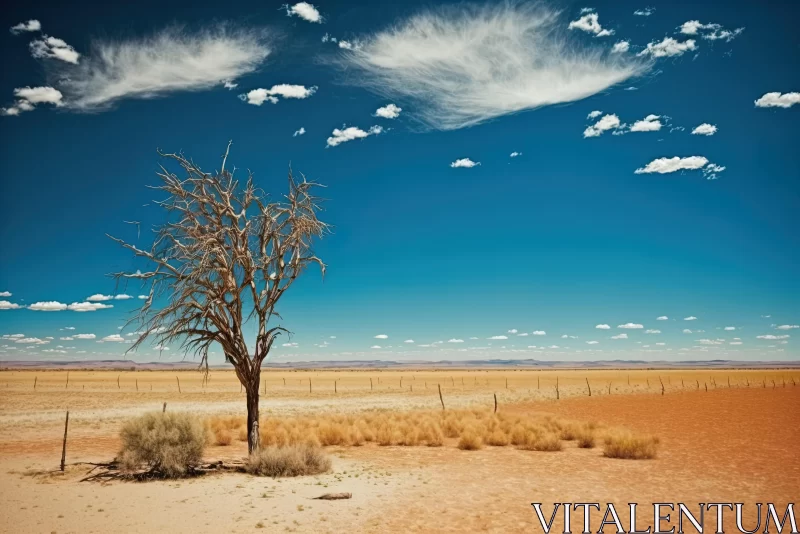 Desolate Desert Landscape with a Dry Tree | UHD Image AI Image