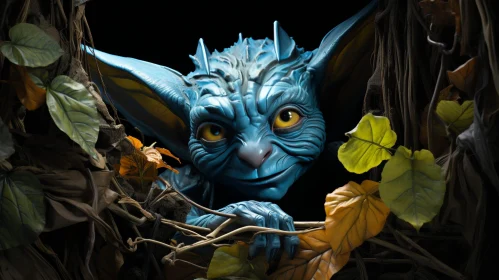 Enigmatic Blue-Skinned Goblin in a Tree