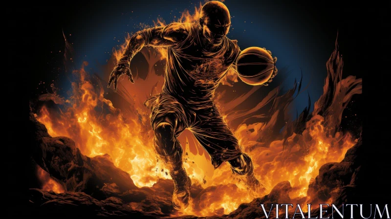 Intense Basketball Player Digital Painting AI Image