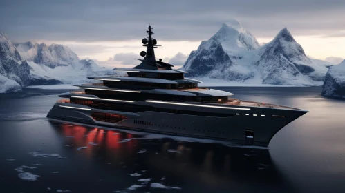 Luxurious Yacht in Snow-Capped Mountains Bay