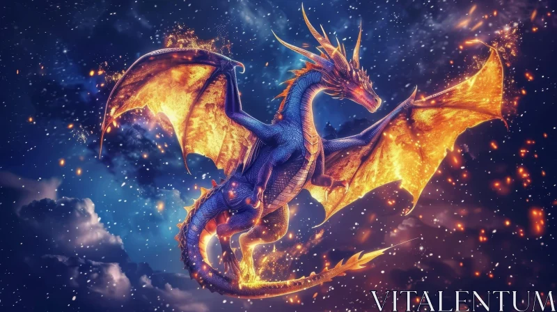 Majestic Blue and Gold Dragon Digital Painting AI Image
