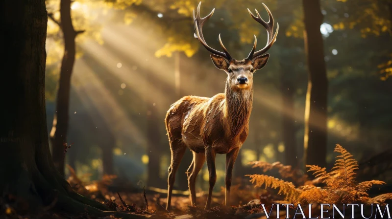 Majestic Red Deer Portrait in Enchanted Forest AI Image