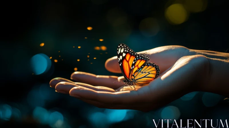 Monarch Butterfly on Hand with Spread Wings AI Image
