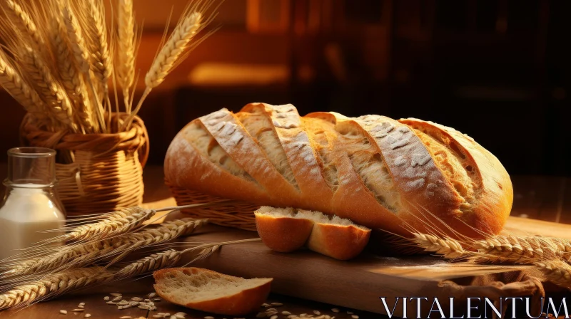 AI ART Rustic Still Life: Sliced Bread on Wooden Table