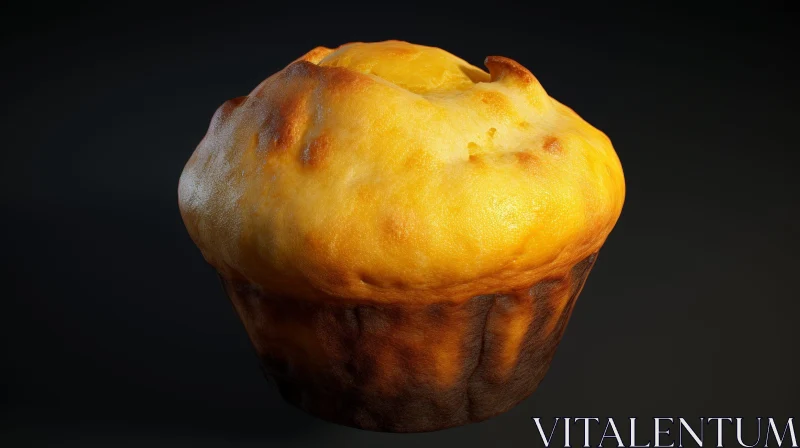 Slightly Burnt Muffin 3D Render - Dark Background AI Image