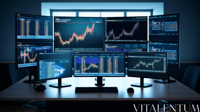 AI ART Stock Market Trading Room with Multiple Monitors