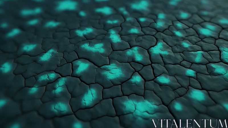 Teal Glowing Cracked Surface - Textures AI Image