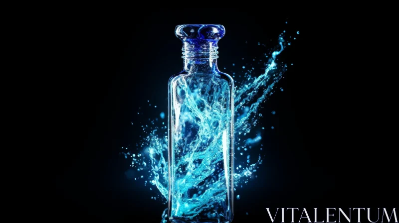 AI ART Blue Glass Bottle Tornado - 3D Rendering