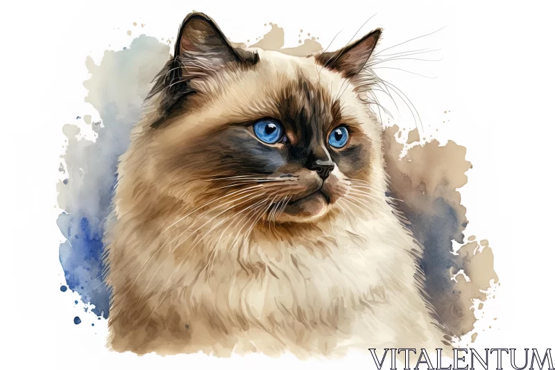 Captivating Watercolor Illustration of Siamese Cat with Blue Eyes AI Image