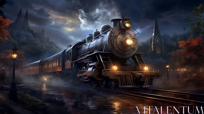 Dark and Moody Train Station Painting AI Image