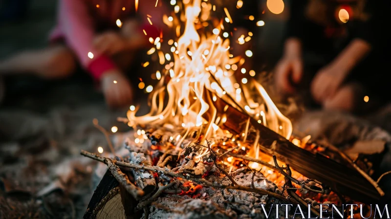 AI ART Fiery Bonfire with People - Dark Background Image