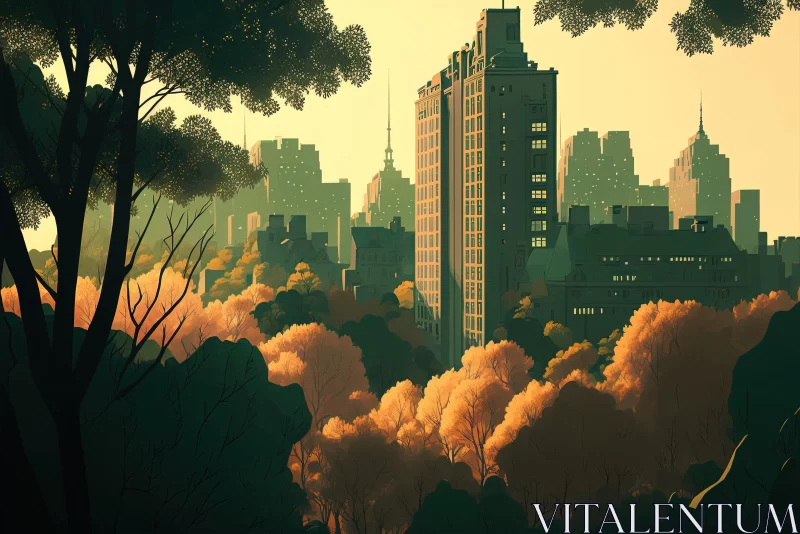 Intensely Detailed Cityscape with Retro Visuals and Golden Hues AI Image