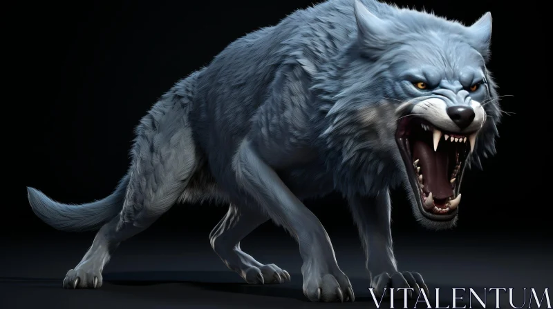 Majestic Wolf 3D Rendering in Snowy Night Scene AI Image