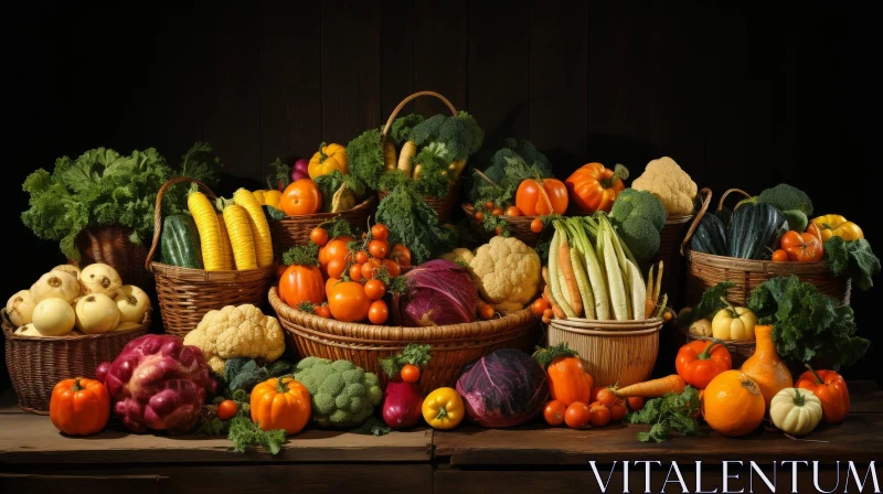 Seasonal Vegetables and Fruits Still Life Composition AI Image