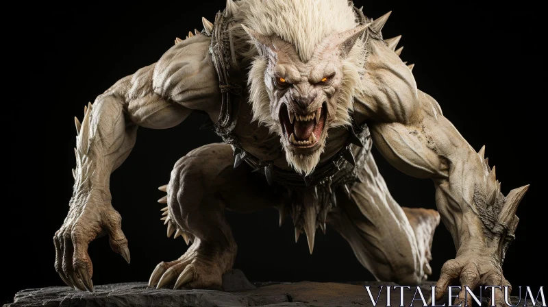 Sinister Werewolf 3D Rendering in Dark Cave AI Image