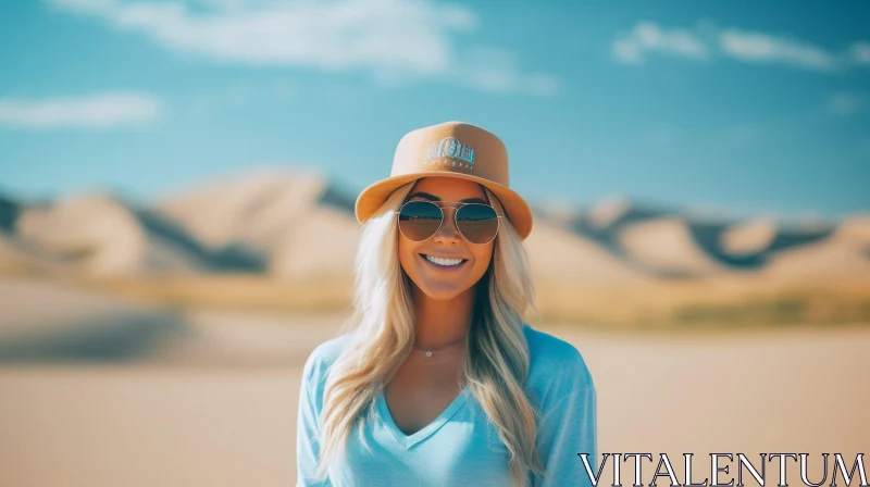 Smiling Woman in Desert Landscape AI Image