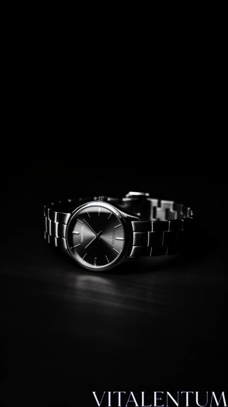 Stylish Metal Wristwatch on Black Background AI Image