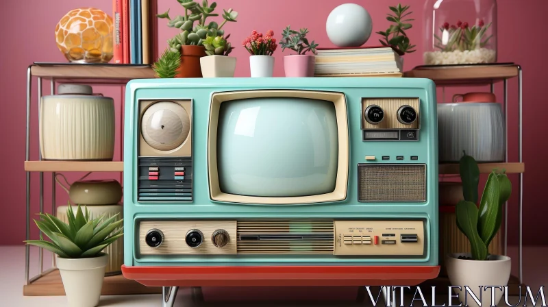 Vintage Television Set on Shelf AI Image