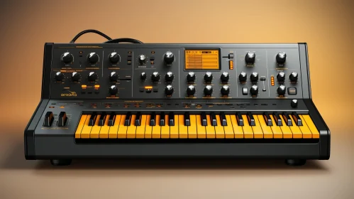 Black and Yellow Synthesizer with Knobs and Keyboard