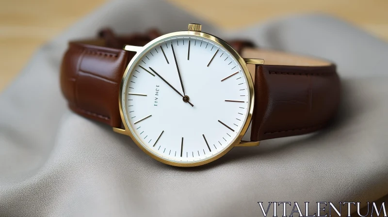 Elegant Wristwatch with Gold Case and Leather Strap AI Image