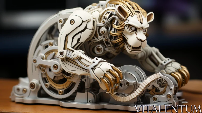 Mechanical Lion 3D Rendering - Steampunk Aesthetic AI Image