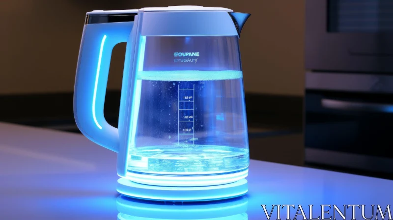 Modern Electric Kettle with Blue Illumination AI Image