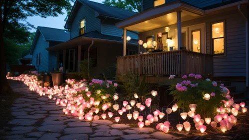 Serene Backyard Path with Heart-shaped Lanterns