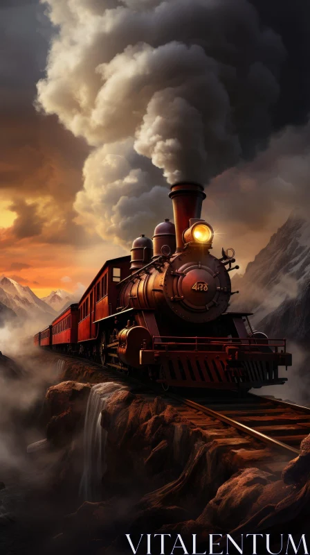 Steam Train in Mountainous Landscape AI Image