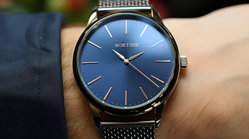 Stylish Blue Dial Wristwatch on Man's Wrist