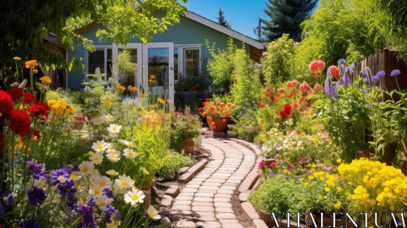 Tranquil Garden Cottage with Colorful Flowers AI Image