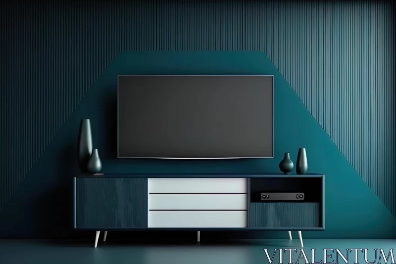 TV Entertainment Unit with Blue Walls - Realistic Rendering AI Image