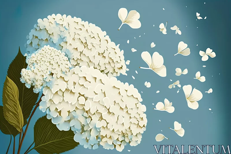 White Flowers on Blue Background: Graphic Novel Inspired Illustrations AI Image