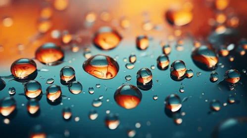 Blue-Green Water Drops with Orange Reflection